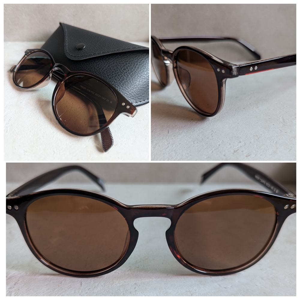 Round Brown Unisex Sunglasses with Case